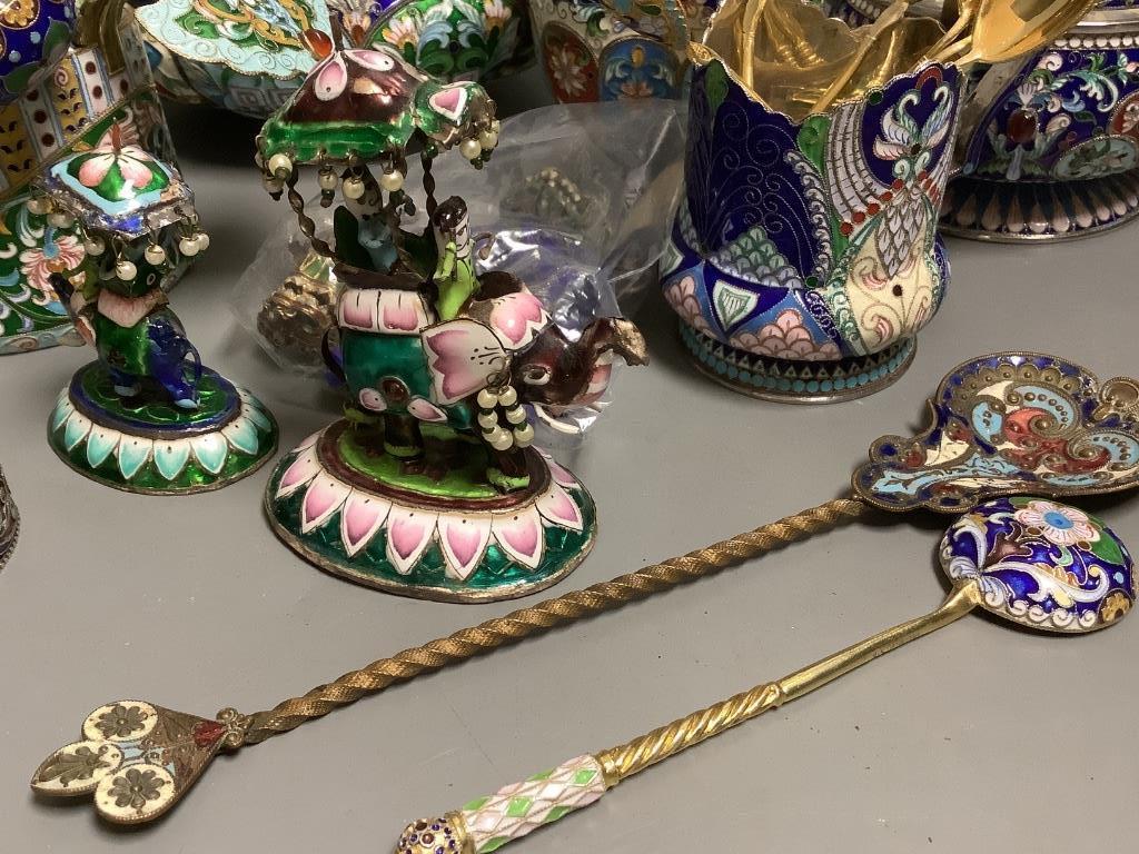 A quantity of enamelled metalware in Russian style